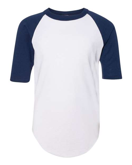 Augusta Sportswear Youth Three-Quarter Sleeve Baseball Jersey - White/ Navy