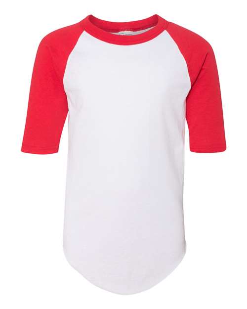 Augusta Sportswear Youth Three-Quarter Sleeve Baseball Jersey - White/ Red