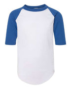 Augusta Sportswear Youth Three-Quarter Sleeve Baseball Jersey - White/ Royal
