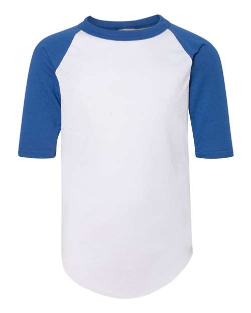 Augusta Sportswear Youth Three-Quarter Sleeve Baseball Jersey - White/ Royal