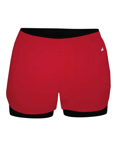 Badger Women's Double Up Shorts - Red/ Black