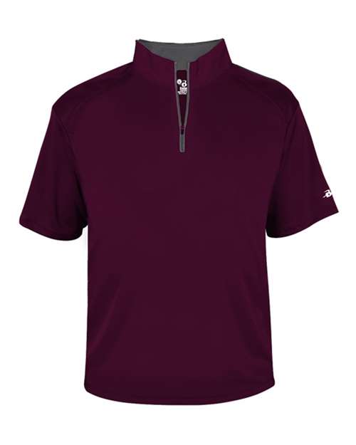 Badger Men's B-Core Short Sleeve Quarter-Zip (Part 1 of 2) - Maroon/ Graphite