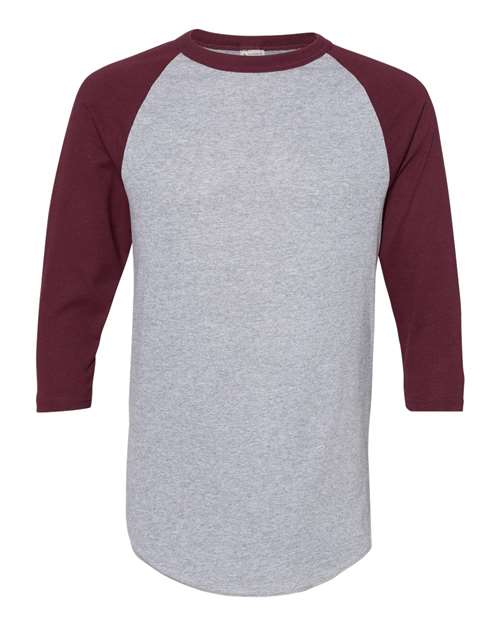 Augusta Sportswear Unisex Three-Quarter Raglan Sleeve Baseball Jersey T-Shirt (Part 1 of 2) - Athletic Heather/ Maroon