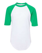 Augusta Sportswear Youth Three-Quarter Sleeve Baseball Jersey - White/ Kelly