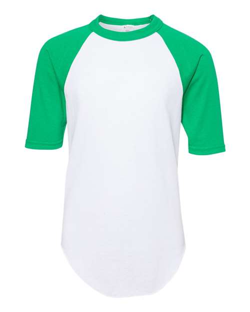 Augusta Sportswear Youth Three-Quarter Sleeve Baseball Jersey - White/ Kelly