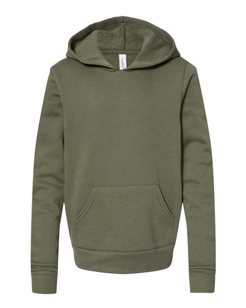 BELLA + CANVAS Youth Sponge Fleece Hoodie Sweatshirt - Military Green