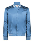 Augusta Sportswear Unisex Satin Baseball Jacket Striped Trim - Columbia Blue/ White