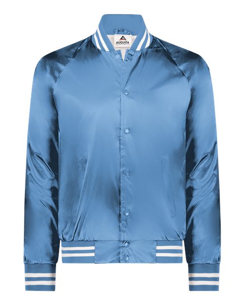 Augusta Sportswear Unisex Satin Baseball Jacket Striped Trim - Columbia Blue/ White