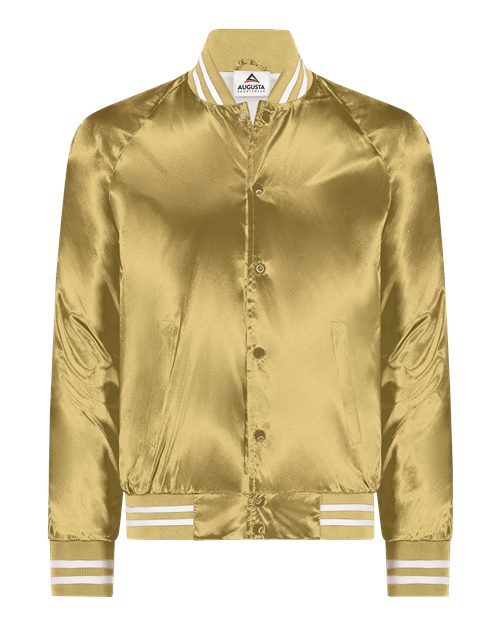 Augusta Sportswear Unisex Satin Baseball Jacket Striped Trim - Metallic Gold/ White