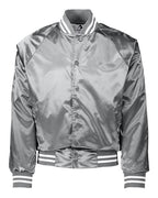 Augusta Sportswear Unisex Satin Baseball Jacket Striped Trim - Metallic Silver/ White