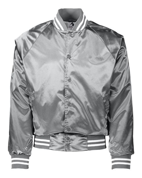 Augusta Sportswear Unisex Satin Baseball Jacket Striped Trim - Metallic Silver/ White