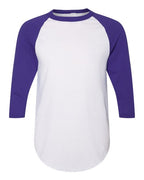 Augusta Sportswear Unisex Three-Quarter Raglan Sleeve Baseball Jersey T-Shirt (Part 1 of 2) - White/ Purple
