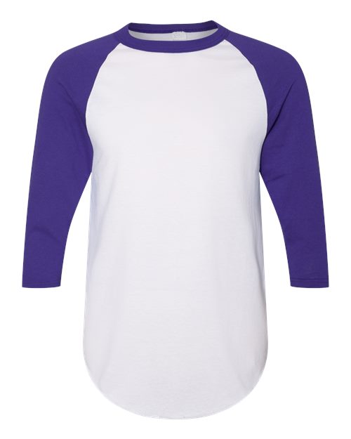 Augusta Sportswear Unisex Three-Quarter Raglan Sleeve Baseball Jersey T-Shirt (Part 1 of 2) - White/ Purple