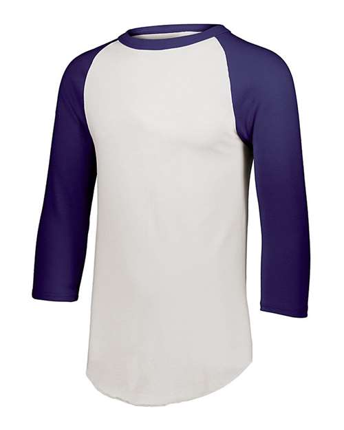 Augusta Sportswear Youth Three-Quarter Sleeve Baseball Jersey - White/ Purple