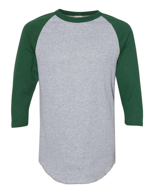 Augusta Sportswear Unisex Three-Quarter Raglan Sleeve Baseball Jersey T-Shirt (Part 1 of 2) - Athletic Heather/ Dark Green