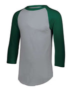 Augusta Sportswear Youth Three-Quarter Sleeve Baseball Jersey - Athletic Heather/ Dark Green