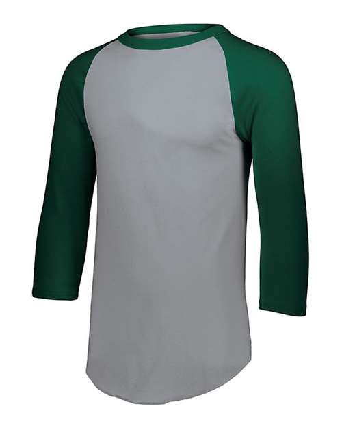 Augusta Sportswear Youth Three-Quarter Sleeve Baseball Jersey - Athletic Heather/ Dark Green