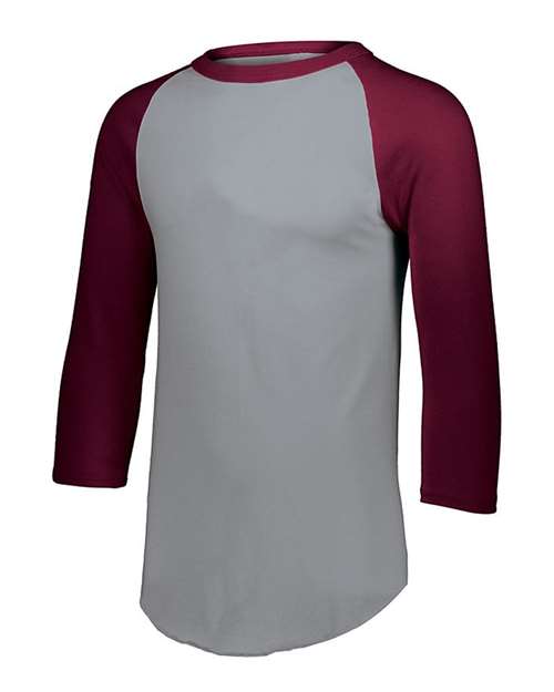 Augusta Sportswear Youth Three-Quarter Sleeve Baseball Jersey - Athletic Heather/ Maroon