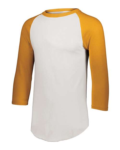 Augusta Sportswear Youth Three-Quarter Sleeve Baseball Jersey - White/ Gold