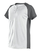 Alleson Athletic Girls' Two Button Fastpitch Jersey - White/ Charcoal