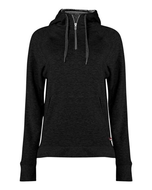 Badger Women's FitFlex French Terry Quarter-Zip Hooded Pullover - Black