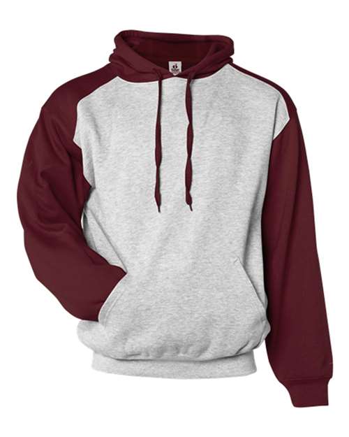 Badger Unisex Sport Athletic Fleece Hooded Sweatshirt - Oxford/ Maroon
