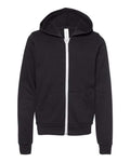 BELLA + CANVAS Youth Sponge Fleece Full-Zip Hoodie Sweatshirt - Black