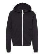 BELLA + CANVAS Youth Sponge Fleece Full-Zip Hoodie Sweatshirt - Black