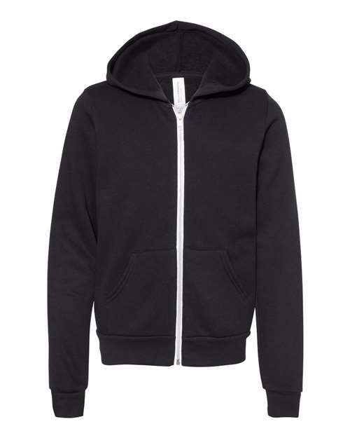 BELLA + CANVAS Youth Sponge Fleece Full-Zip Hoodie Sweatshirt - Black