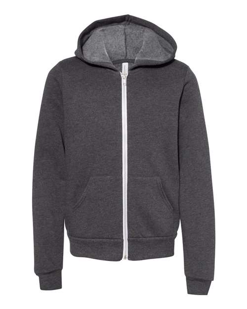 BELLA + CANVAS Youth Sponge Fleece Full-Zip Hoodie Sweatshirt - Dark Grey Heather
