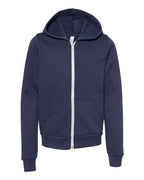 BELLA + CANVAS Youth Sponge Fleece Full-Zip Hoodie Sweatshirt - Navy