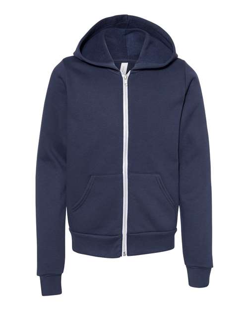 BELLA + CANVAS Youth Sponge Fleece Full-Zip Hoodie Sweatshirt - Navy