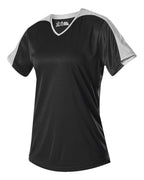 Alleson Athletic Girls' V-Neck Fastpitch Jersey - Black/ White