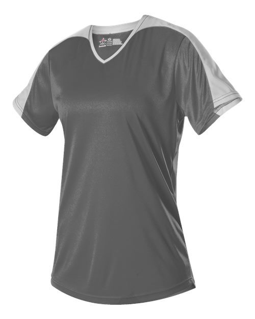 Alleson Athletic Girls' V-Neck Fastpitch Jersey - Charcoal/ White