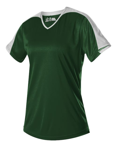 Alleson Athletic Girls' V-Neck Fastpitch Jersey - Forest/ White