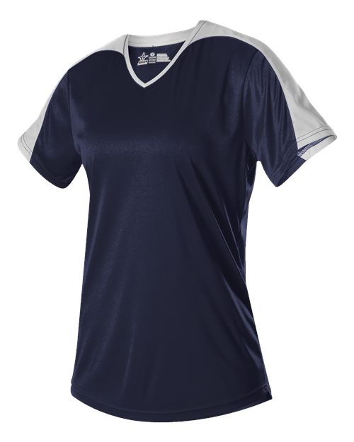 Alleson Athletic Girls' V-Neck Fastpitch Jersey - Navy/ White