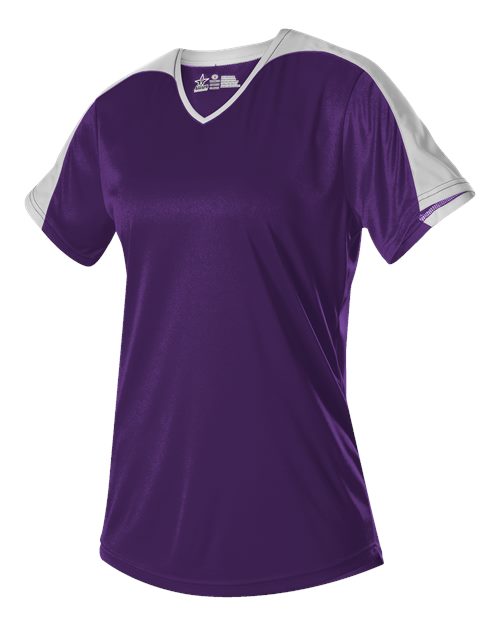 Alleson Athletic Girls' V-Neck Fastpitch Jersey - Purple/ White
