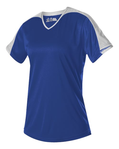 Alleson Athletic Girls' V-Neck Fastpitch Jersey - Royal/ White
