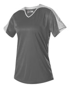 Alleson Athletic Women's V-Neck Fastpitch Jersey - Charcoal/ White