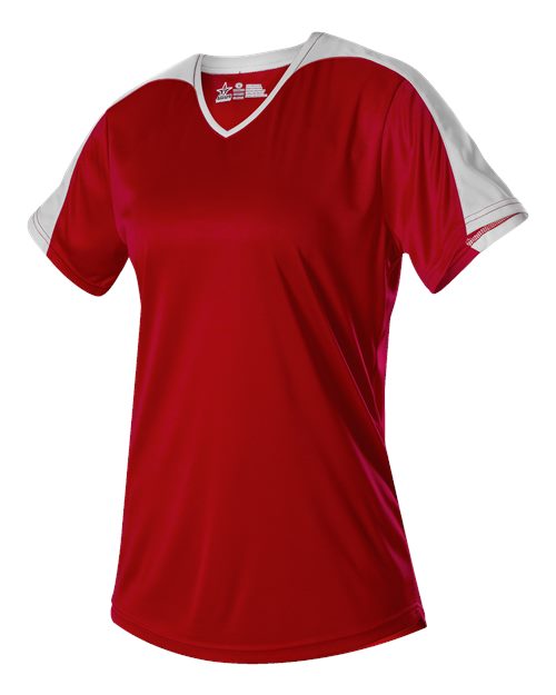 Alleson Athletic Women's V-Neck Fastpitch Jersey - Red/ White