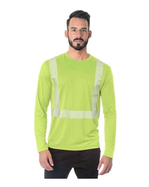 Bayside Unisex USA-Made Hi-Visibility Long Sleeve Performance T-Shirt - Segmented Tape - Lime Green