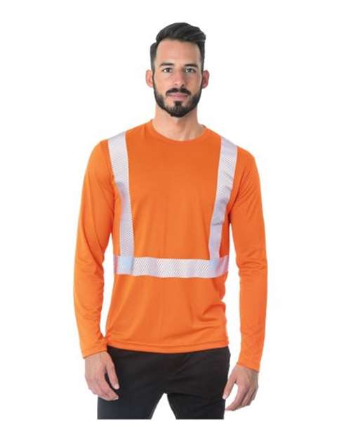 Bayside Unisex USA-Made Hi-Visibility Long Sleeve Performance T-Shirt - Segmented Tape - Orange