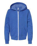 BELLA + CANVAS Youth Sponge Fleece Full-Zip Hoodie Sweatshirt - Heather True Royal
