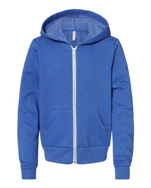BELLA + CANVAS Youth Sponge Fleece Full-Zip Hoodie Sweatshirt - Heather True Royal