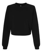 BELLA + CANVAS Women's Crop Raglan Crewneck Sweatshirt - Black
