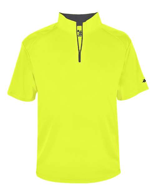 Badger Men's B-Core Short Sleeve Quarter-Zip (Part 1 of 2) - Safety Yellow/ Graphite