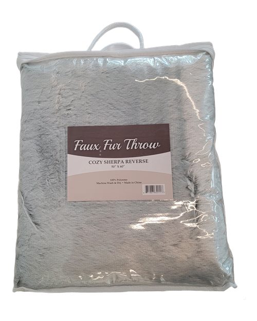 Alpine Fleece Faux Fur Throw Blanket - Grey