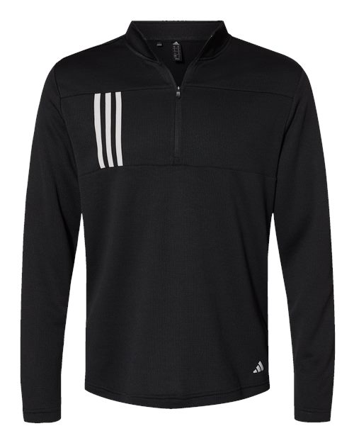 Adidas Men's 3-Stripes Double-Knit Quarter-Zip Pullover - Black/ Grey Two