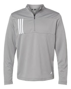 Adidas Men's 3-Stripes Double-Knit Quarter-Zip Pullover - Grey Three/ White