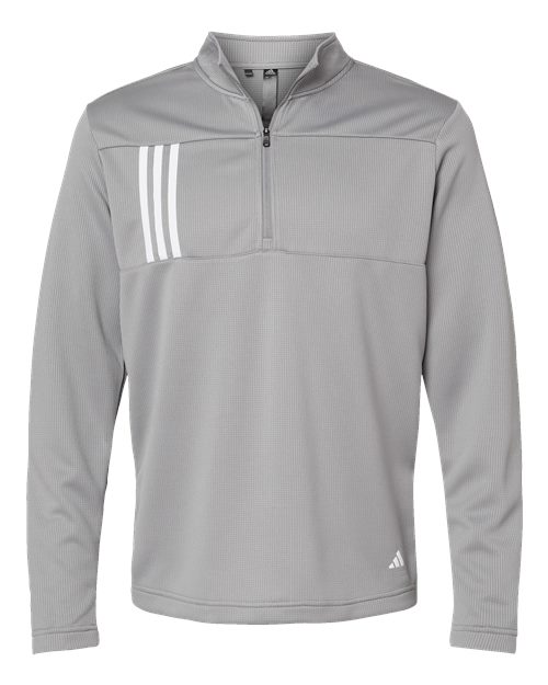 Adidas Men's 3-Stripes Double-Knit Quarter-Zip Pullover - Grey Three/ White
